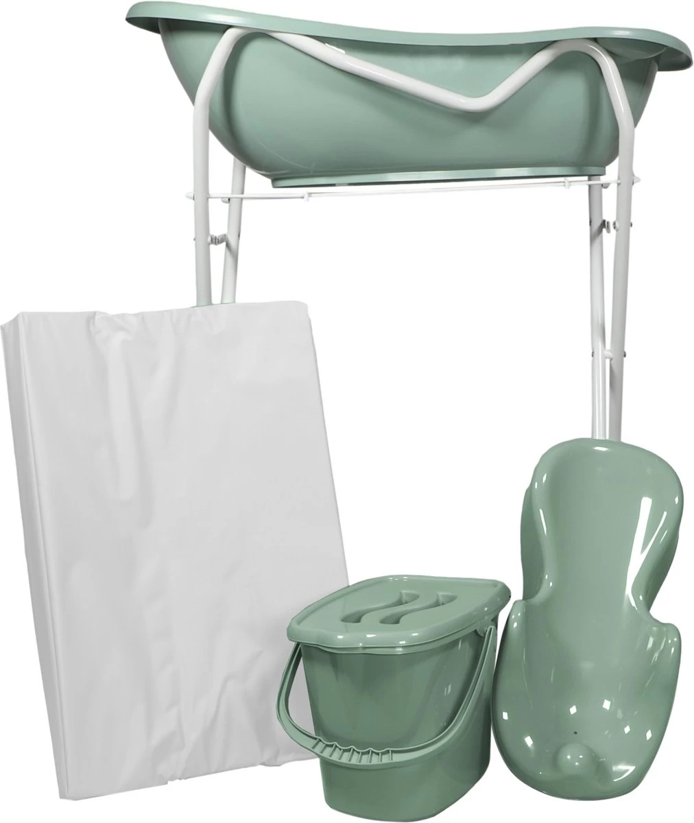 MamaLoes Stone Green Badset Incl. Witte Badstandaard MamaLoes Stone Green Badset Incl. Witte Badstandaard -Winkel voor babyproducten