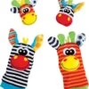 Playgro Pols- En Voetrammelaarset Zebra & Giraf - Set Van 4 Stuks, 2 Polsbandjes En 2 Rammelsokjes