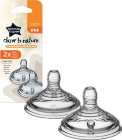 Tommee Tippee Closer To Nature Flessenspenen, Borst-achtige, Anti-koliek Ventiel, Zachte Siliconen, Snelle Doorstroming, 6m+, Pak Van 2