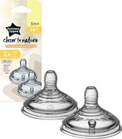 Tommee Tippee Closer To Nature Flessenspenen, Borst-achtige, Anti-koliek Ventiel, Zachte Siliconen, Normale Doorstroming, 3m+, Pak Van 2