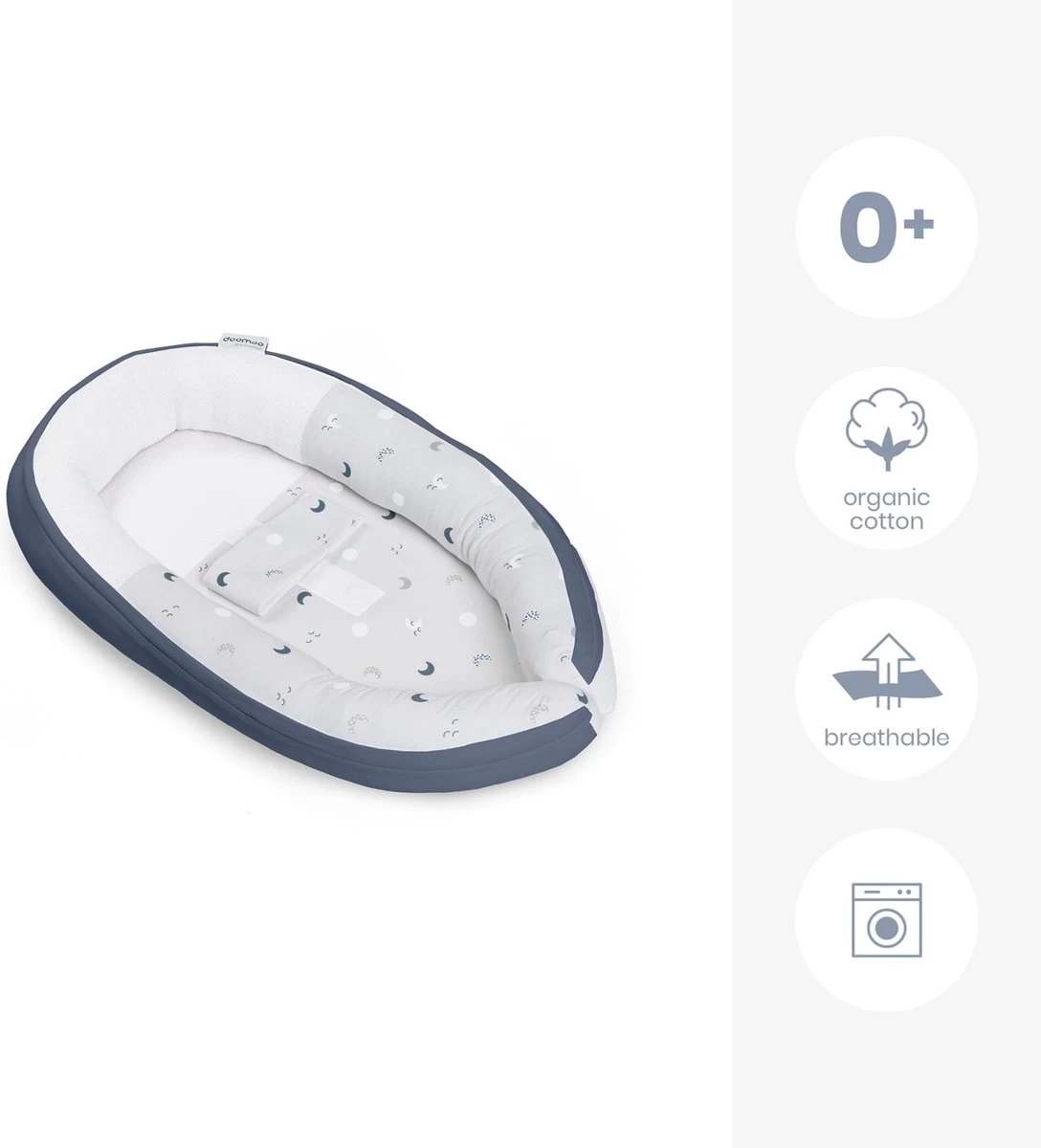 Doomoo Cocoon - Babynestje - Organisch Katoen - 74 x 46 cm - Blue Grey Moon Doomoo Cocoon - Babynestje - Organisch Katoen - 74 X 46 Cm - Blue Grey Moon -Winkel voor babyproducten 1088x1200 6