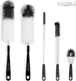 ESSIBLE Flessenborstel - Flessenrager - Schoonmaakborstel - Flessenreiniger - 5 Stuks - Kras- En BPA Vrij - Geschikt Voor Alle Oppervlakken - Zwart