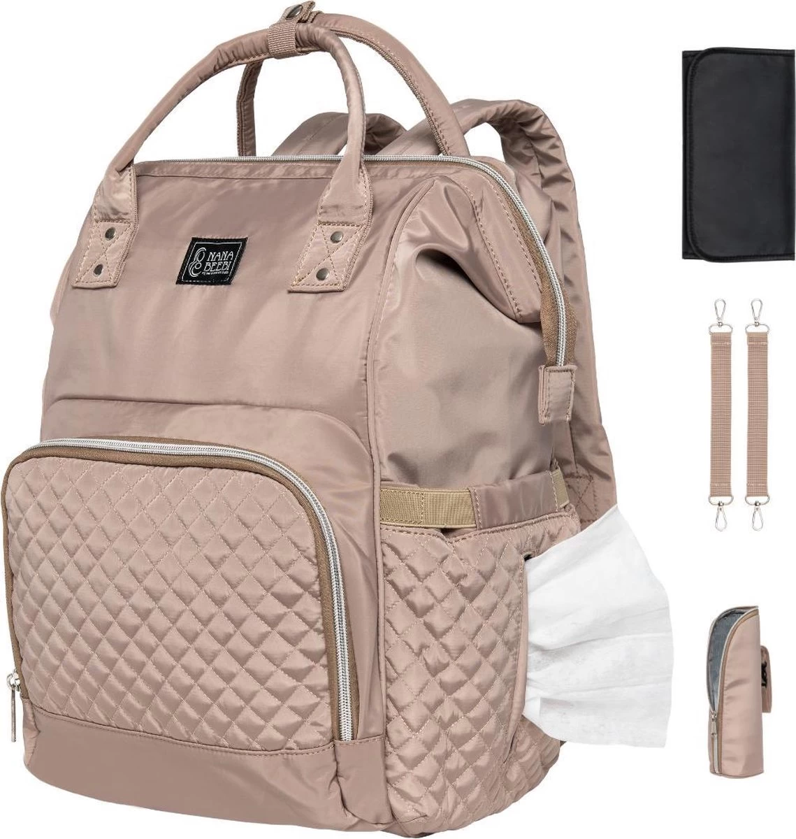 NanaBeebi Luiertas Rugzak met Verschoonmatje - Beige Taupe - Inclusief flessenwarmhouder - kinderwagenhaken en isoleervak NanaBeebi Luiertas Rugzak Met Verschoonmatje - Beige Taupe - Inclusief Flessenwarmhouder - Kinderwagenhaken En Isoleervak -Winkel voor babyproducten 1139x1200 5