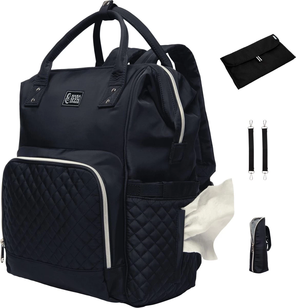 NanaBeebi Luiertas Rugzak met Verschoonmatje - Zwart - Inclusief flessenwarmhouder - kinderwagenhaken en isoleervak NanaBeebi Luiertas Rugzak Met Verschoonmatje - Zwart - Inclusief Flessenwarmhouder - Kinderwagenhaken En Isoleervak -Winkel voor babyproducten 1154x1200 9