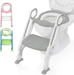 LifeGoods WC Verkleiner Met Trapje - Trainer Met Opstapje - 2 Tot 7 Jaar - Grijs/Wit
