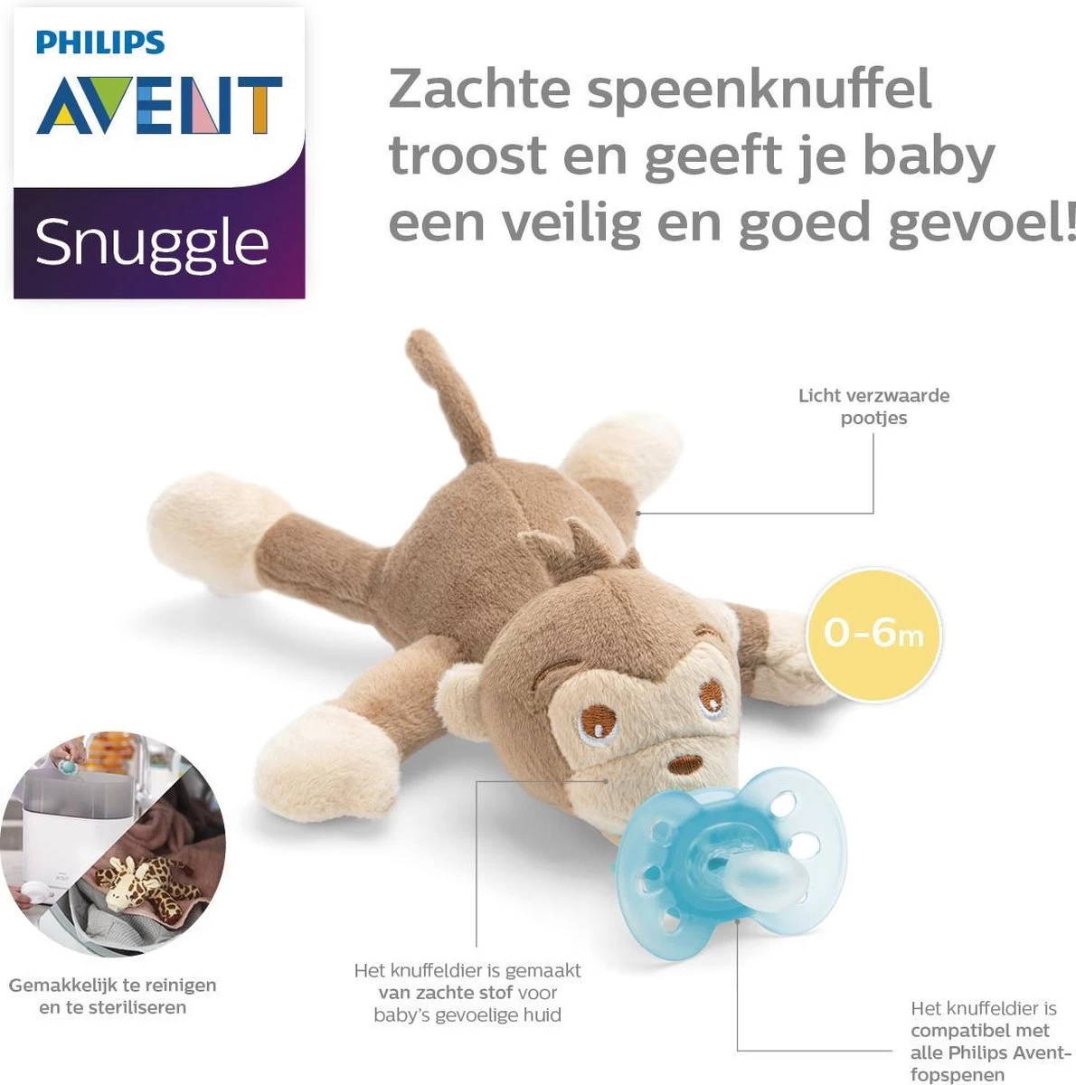 Philips Avent Snuggle Knuffelspeen - 0-6 Maanden - Aapje Philips Avent Snuggle Knuffelspeen - 0-6 Maanden - Aapje -Winkel voor babyproducten 1190x1200 15