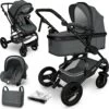 KIDUKU- 3 In 1 Combi-kinderwagen- Antraciet/zwart Buggy Incl. Autostoeltje-regenhoes- Inklapbaar