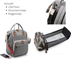 Humpy Dumpy Stijlvolle Luiertas Rugzak (Grijs) Met Uitschuifbaar Verschoon/ Slaap Bedje. Incl. Verschoon Matje, USB Poort & Buggy Straps -Winkel voor babyproducten 1200x1001 6