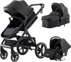 Loft Home Luxe 3-in-1 Kinderwagen - Wandelwagen - Autostoeltje - Buggy - Inklapbaar - Zwart - 0-36 Maanden