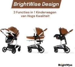 Merkloos BrightWise® Luxe Kinderwagen 3 In 1 Voldoet Aan Alle Europese Veiligheidscertificaten - Wandelwagen - Kinderwagen 3-in-1 Incl Autostoel - Kinderwagen Maxi Cosi – Buggy 3 In 1 - Newborn - Leer - Bruin -Winkel voor babyproducten 1200x1079 6