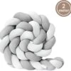 Bedbumper - Bedomrander - Bedbumper Ledikant - Bedbumper Gevlochten - Boxomrander - Babykamer Accessoires - 2 Meter - Katoen - Grijs/wit