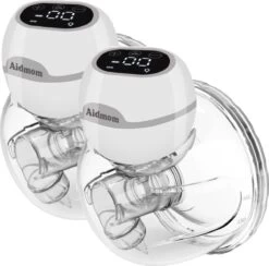 Aidmom - Set - Dubbele Elektrische Borstkolf – Grijs – Oplaadbare Draagbare Borstkolf – Draadloze Borstkolven – BPA Vrij – Handsfree Kolven – 24mm – Borstvoeding – Set Van 2 Stuks