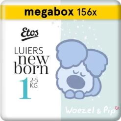 Etos Woezel & Pip Luiers - Maat 1 - 2 Tot 5kg - 156 Stuks (3 X 52 Stuks)