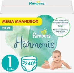 PampersĀ® Pampers - Harmonie / Pure - Maat 1 - Mega Maandbox - 240 Luiers