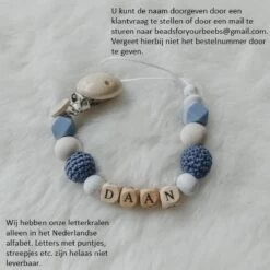 Babybeads - Speenkoord Met Naam - Donkerblauw Met Grijs - Gepersonaliseerd Kraamcadeau