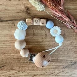 MiaLou - Speenkoord Met Naam - Wit & Blauw - Kraamcadeau - Jongen