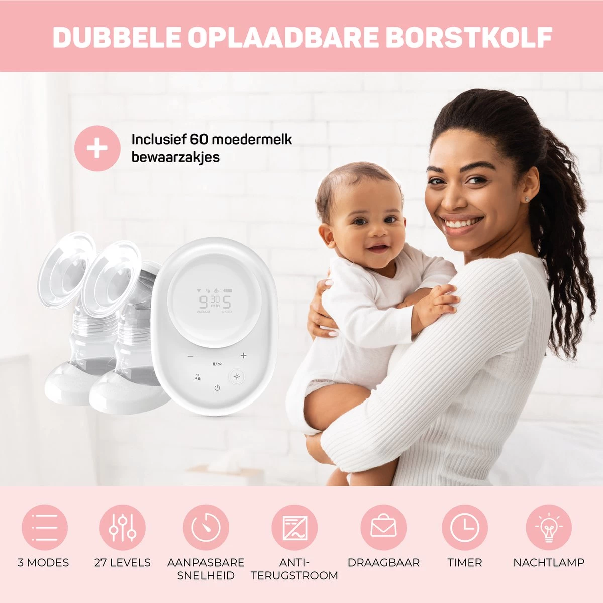 Vulpes BabyCare® Borstkolf Kolfapparaat - Dubbele Elektrische Borstkolf met nachtlamp - Oplaadbare accu - Draagbaar - BPA-Vrij - Incl. 60 moedermelkbewaarzakjes - PRO versie Vulpes BabyCare® Borstkolf Kolfapparaat - Dubbele Elektrische Borstkolf Met Nachtlamp - Oplaadbare Accu - Draagbaar - BPA-Vrij - Incl. 60 Moedermelkbewaarzakjes - PRO Versie -Winkel voor babyproducten 1200x1200 1450