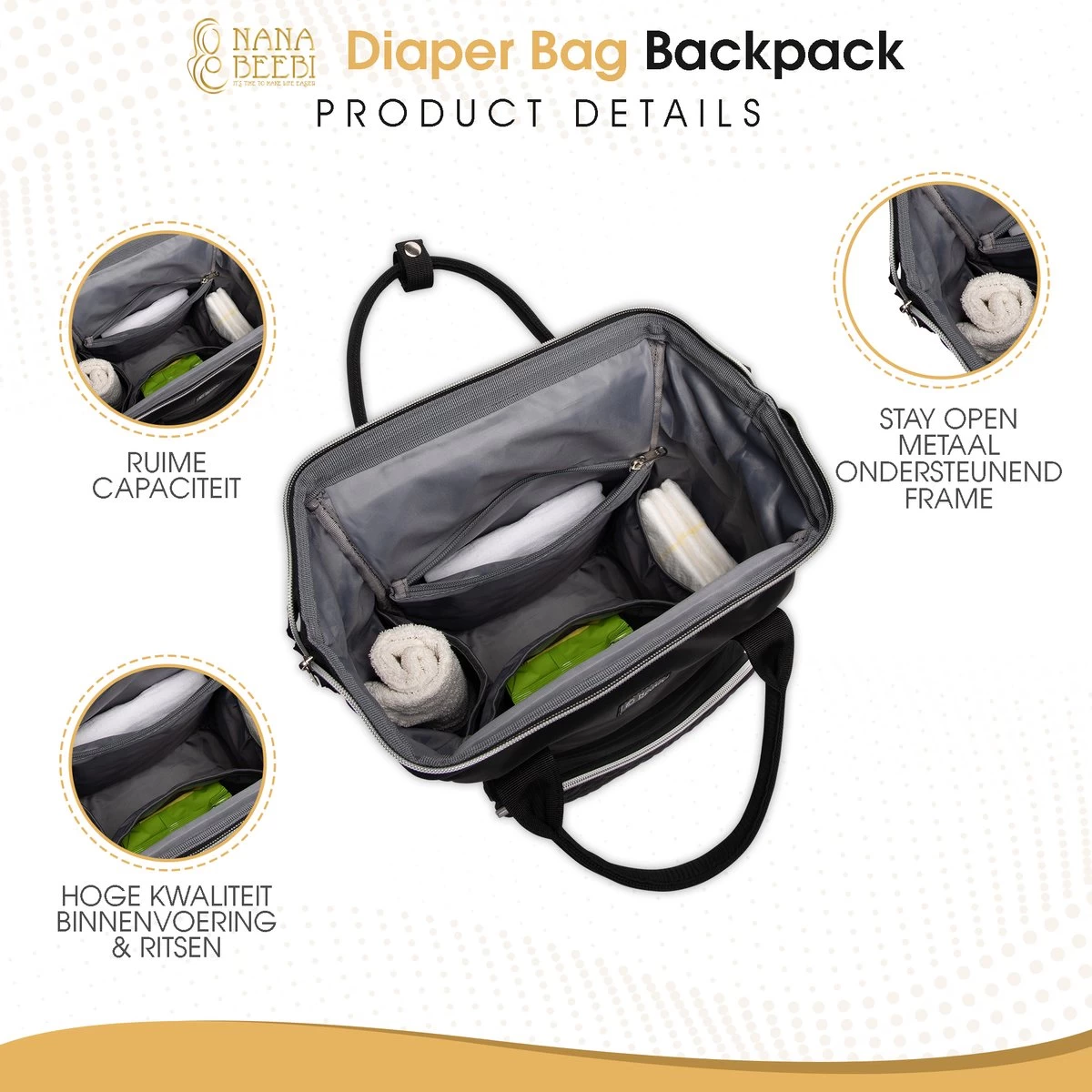 NanaBeebi Luiertas Rugzak met Verschoonmatje - Zwart - Inclusief flessenwarmhouder - kinderwagenhaken en isoleervak NanaBeebi Luiertas Rugzak Met Verschoonmatje - Zwart - Inclusief Flessenwarmhouder - Kinderwagenhaken En Isoleervak -Winkel voor babyproducten 1200x1200 1714