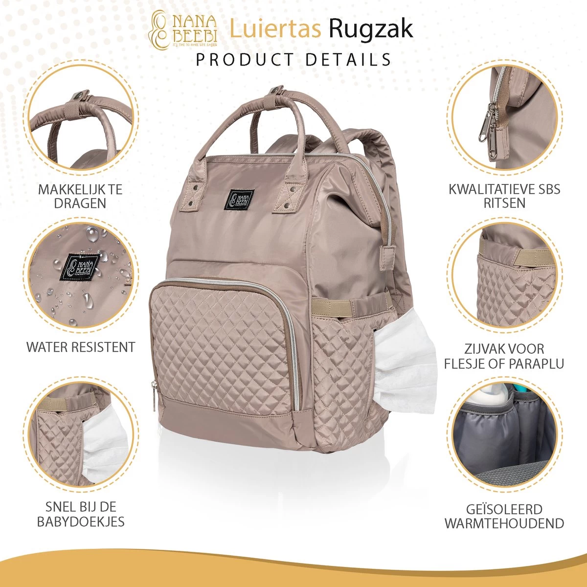 NanaBeebi Luiertas Rugzak met Verschoonmatje - Beige Taupe - Inclusief flessenwarmhouder - kinderwagenhaken en isoleervak NanaBeebi Luiertas Rugzak Met Verschoonmatje - Beige Taupe - Inclusief Flessenwarmhouder - Kinderwagenhaken En Isoleervak -Winkel voor babyproducten 1200x1200 1747
