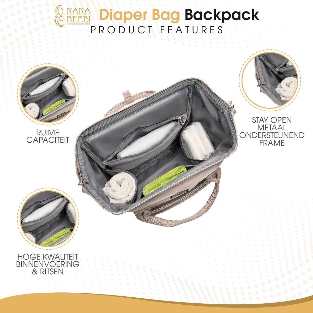 NanaBeebi Luiertas Rugzak met Verschoonmatje - Beige Taupe - Inclusief flessenwarmhouder - kinderwagenhaken en isoleervak NanaBeebi Luiertas Rugzak Met Verschoonmatje - Beige Taupe - Inclusief Flessenwarmhouder - Kinderwagenhaken En Isoleervak -Winkel voor babyproducten 1200x1200 1748