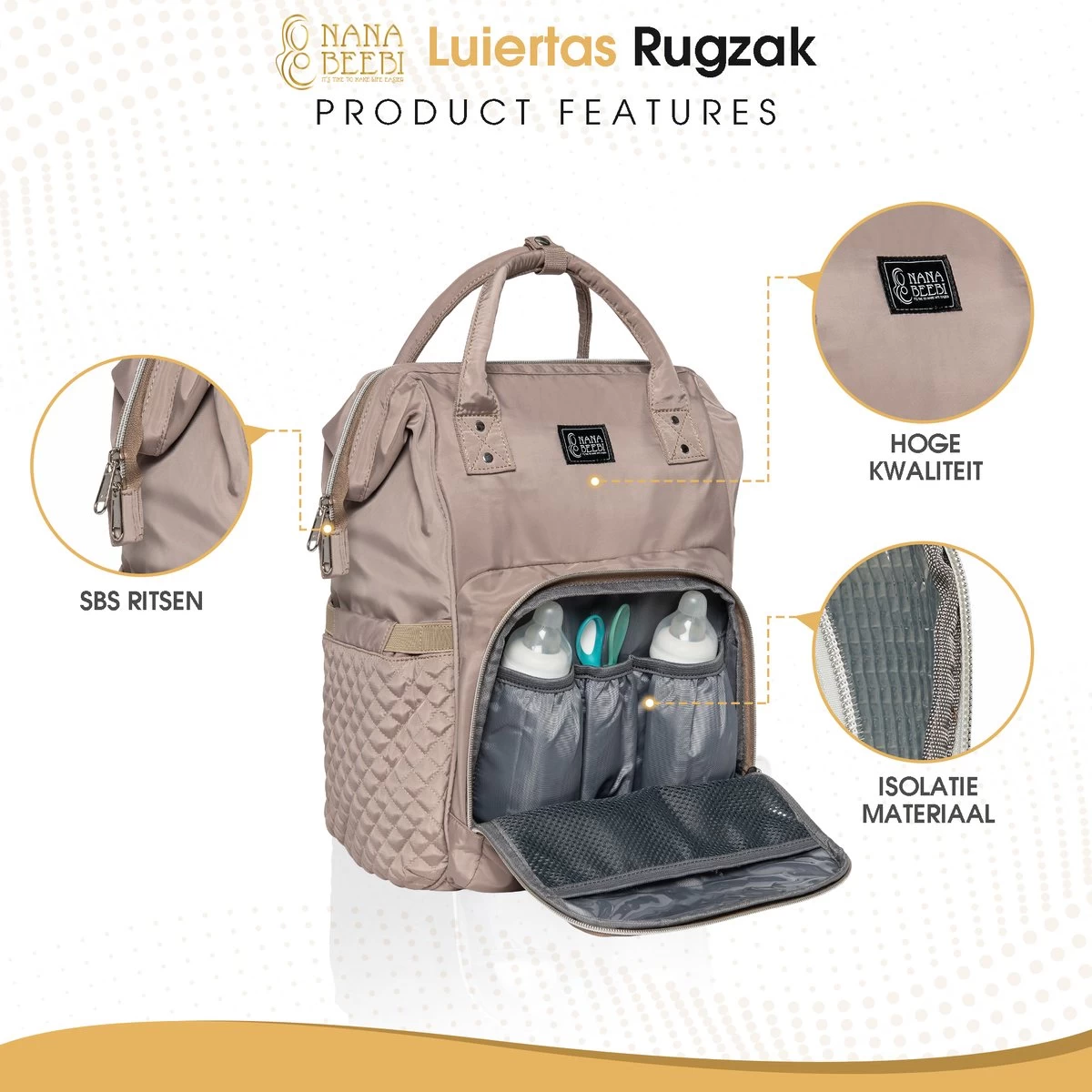 NanaBeebi Luiertas Rugzak met Verschoonmatje - Beige Taupe - Inclusief flessenwarmhouder - kinderwagenhaken en isoleervak NanaBeebi Luiertas Rugzak Met Verschoonmatje - Beige Taupe - Inclusief Flessenwarmhouder - Kinderwagenhaken En Isoleervak -Winkel voor babyproducten 1200x1200 1752