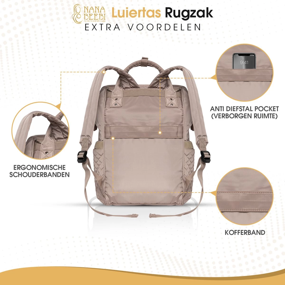NanaBeebi Luiertas Rugzak met Verschoonmatje - Beige Taupe - Inclusief flessenwarmhouder - kinderwagenhaken en isoleervak NanaBeebi Luiertas Rugzak Met Verschoonmatje - Beige Taupe - Inclusief Flessenwarmhouder - Kinderwagenhaken En Isoleervak -Winkel voor babyproducten 1200x1200 1755