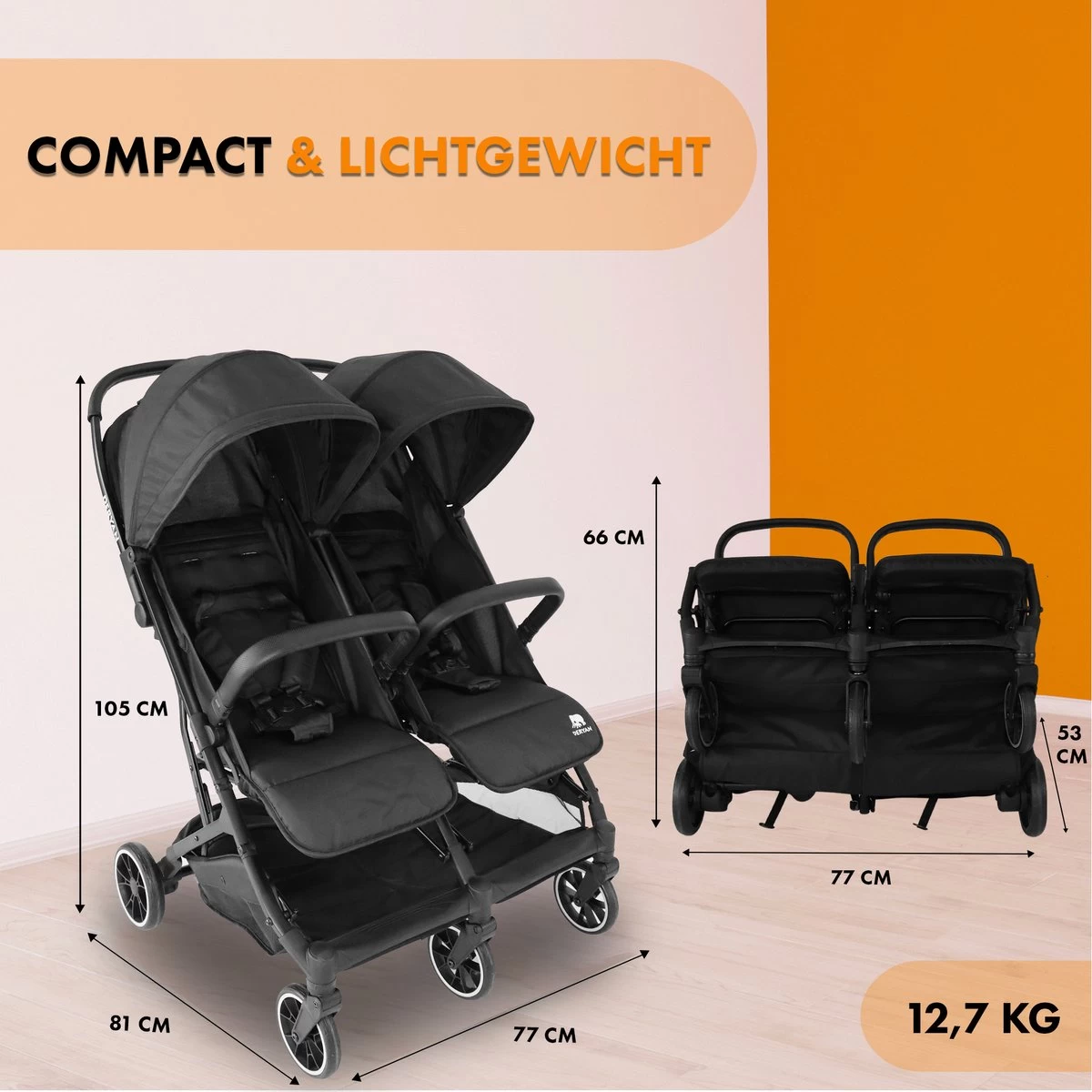 Deryan Luxe Rolo X2 Dubbele Buggy - Duo Buggy - Zwart Deryan Luxe Rolo X2 Dubbele Buggy - Duo Buggy - Zwart -Winkel voor babyproducten 1200x1200 1851