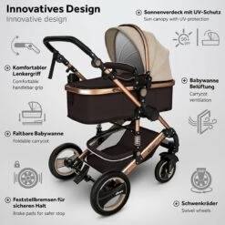 KIDUKU- 3 In 1 Combi-kinderwagen- Bruin/goud- Buggy Incl. Autostoeltje-regenhoes- Inklapbaar -Winkel voor babyproducten 1200x1200 2214