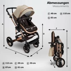 KIDUKU- 3 In 1 Combi-kinderwagen- Bruin/goud- Buggy Incl. Autostoeltje-regenhoes- Inklapbaar -Winkel voor babyproducten 1200x1200 2218