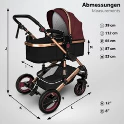 KIDUKU- 3 In 1 Combi-kinderwagen- Bordeaux- Zwart-goud- Buggy Incl. Autostoeltje-regenhoes- Inklapbaar -Winkel voor babyproducten 1200x1200 2239