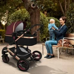 KIDUKU- 3 In 1 Combi-kinderwagen- Bordeaux- Zwart-goud- Buggy Incl. Autostoeltje-regenhoes- Inklapbaar -Winkel voor babyproducten 1200x1200 2241