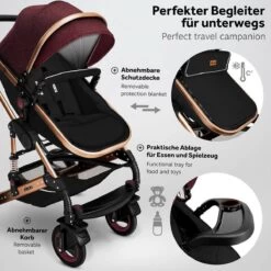 KIDUKU- 3 In 1 Combi-kinderwagen- Bordeaux- Zwart-goud- Buggy Incl. Autostoeltje-regenhoes- Inklapbaar -Winkel voor babyproducten 1200x1200 2245