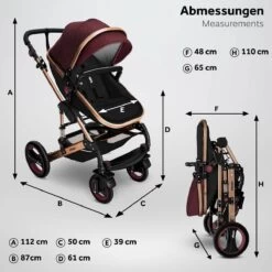 KIDUKU- 3 In 1 Combi-kinderwagen- Bordeaux- Zwart-goud- Buggy Incl. Autostoeltje-regenhoes- Inklapbaar -Winkel voor babyproducten 1200x1200 2246