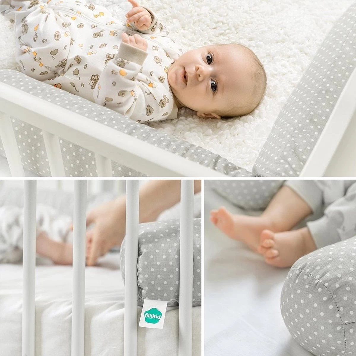 Fillikid Bedbumper 190 x 9 cm Bedomrander Ledikant - Grijs Wit Stippen Fillikid Bedbumper 190 X 9 Cm Bedomrander Ledikant - Grijs Wit Stippen -Winkel voor babyproducten 1200x1200 2486