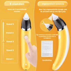 Premium Elektrische Oplaadbare Neus Reiniger Voor Baby En Kinderen - Inclusief Oplader, Handleiding En Batterijen - Hygiënische Neusreiniger - Baby Aspirator - Neuszuiger - Baby Neuspompje - Toetenveger - Baby Neusreiniger - Geel - Neusspoeler -Winkel voor babyproducten 1200x1200 458