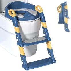 Zindelijkheidstraining Stoel Met Opstapje Ladder, Zindelijkheidstraining Toilet Voor Kinderen Jongens Meisjes Peuters-comfortabel Veilig Potje Stoel Met Anti-slip Pads Ladder - Blauw