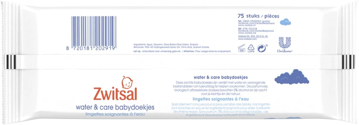 Zwitsal Water & Care Billendoekjes Parfumvrij - 900 doekjes - Voordeelverpakking Zwitsal Water & Care Billendoekjes Parfumvrij - 900 Doekjes - Voordeelverpakking -Winkel voor babyproducten