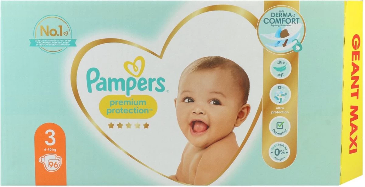 Pampers Premium Protection luiers - Maat 3 (6 - 10kg) - 96 stuks Pampers® Pampers Premium Protection Luiers - Maat 3 (6 - 10kg) - 96 Stuks -Winkel voor babyproducten