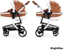 Merkloos BrightWise® Luxe Kinderwagen 3 In 1 Voldoet Aan Alle Europese Veiligheidscertificaten - Wandelwagen - Kinderwagen 3-in-1 Incl Autostoel - Kinderwagen Maxi Cosi – Buggy 3 In 1 - Newborn - Leer - Bruin -Winkel voor babyproducten 1200x955 7