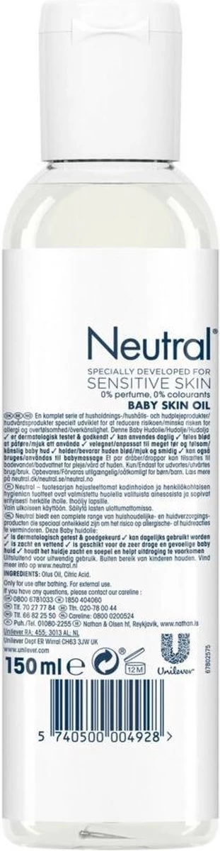 Neutral Baby Parfumvrij Huidolie voor de gevoelige babyhuid 150 ml Neutral Baby Parfumvrij Huidolie Voor De Gevoelige Babyhuid 150 Ml -Winkel voor babyproducten 311x1200 1