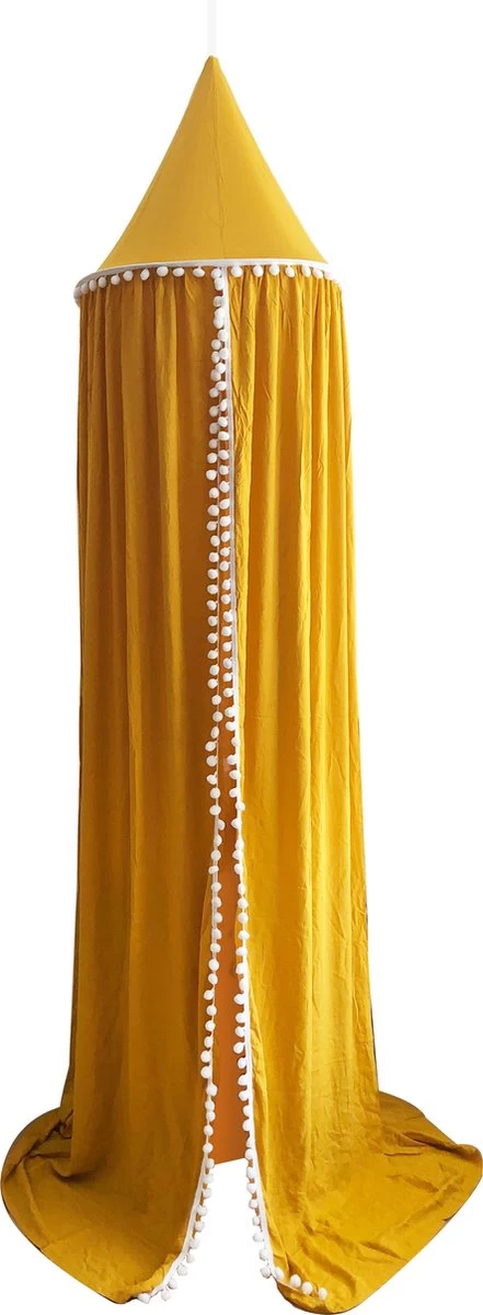 By Baboo Klamboe Baby 245cm - Okergeel - Katoen - Pompons By Baboo Klamboe Baby 245cm - Okergeel - Katoen - Pompons -Winkel voor babyproducten