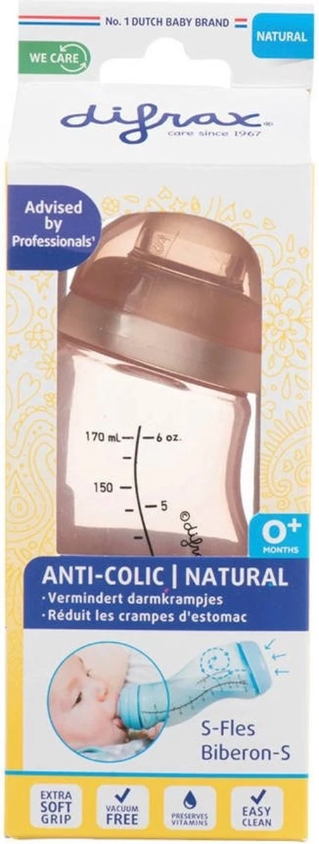 Difrax Anti-Colic S-Babyfles Natural - 170 ml - Blossom/Roze Difrax Anti-Colic S-Babyfles Natural - 170 Ml - Blossom/Roze -Winkel voor babyproducten