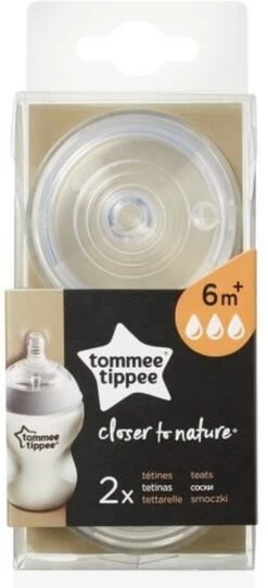 Tommee Tippee Closer To Nature Flessenspenen, Borst-achtige, Anti-koliek Ventiel, Zachte Siliconen, Snelle Doorstroming, 6m+, Pak Van 2 -Winkel voor babyproducten 547x1200