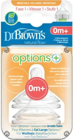 Dr. Brown's Options+ Anti-colic Fles Speen - Fase 1 - Voor Brede Halsfles - 2 Stuks