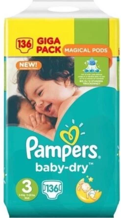Pampers® Pampers Baby Dry Luiers - Maat 3 - 6 Tot 10kg -136 Stuks -Winkel voor babyproducten 666x1200