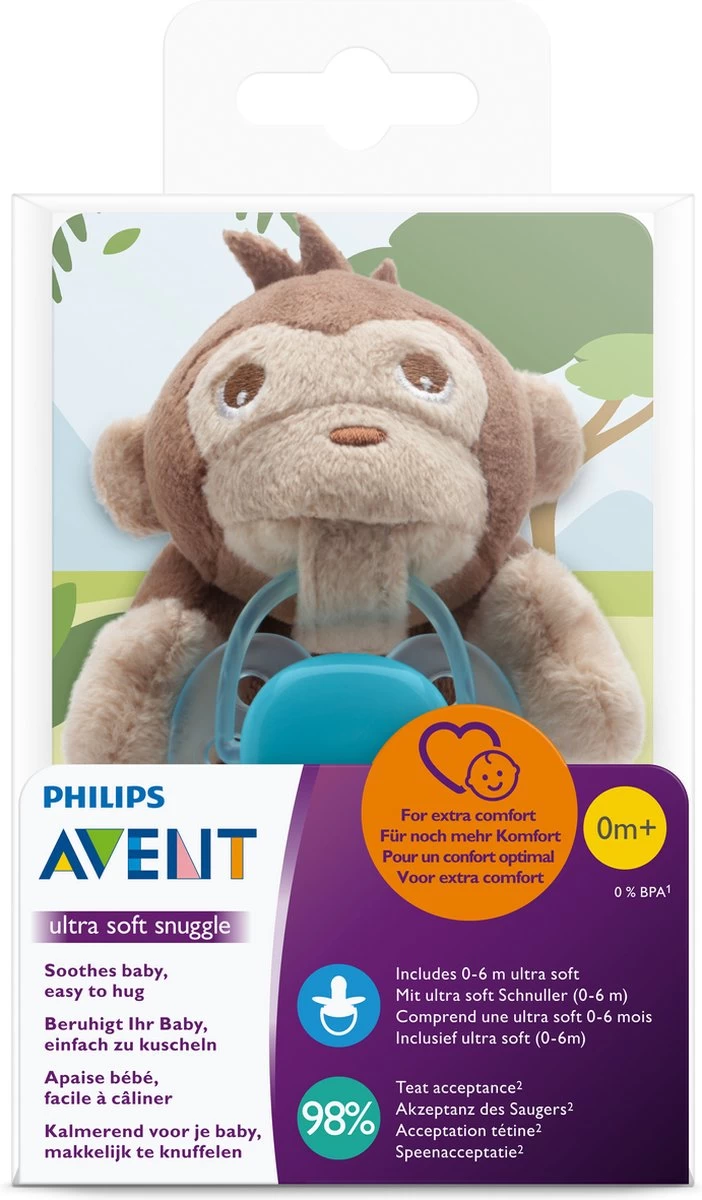 Philips Avent Snuggle Knuffelspeen - 0-6 Maanden - Aapje Philips Avent Snuggle Knuffelspeen - 0-6 Maanden - Aapje -Winkel voor babyproducten 702x1200 1