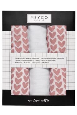 Meyco Knitted Heart Swaddle - 3-pack - Hydrofiel - Pink - 120x120cm -Winkel voor babyproducten 800x1200 48