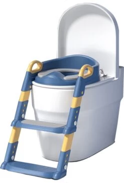 WC Verkleiner Met Trapje - Inclusief Handvaten - Opvouwbaar - 2 Tot 7 Jaar - Blauw Geel