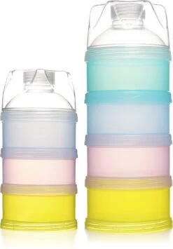 Merkloos 2 Delig - Multifunctioneel Melkpoeder Dispenser - Reis Melkpoeder Doseerdoosjes - Draagbare Snack Box - 4 Laags + 3 Laags Kinder - Babyvoeding Bewaarbakjes Met Schenktuit - Poeder Toren - Multi- Compartiment Snack Doosjes