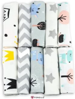 Spuugdoekjes – Monddoekjes – 10 Pack - Flanellen Doeken - Monddoekje 35x50cm – 100% Katoen – Fensilo – Spuugdoek Unisex – Wit – Dieren - Grijs - Flanellen Luiers -Winkel voor babyproducten 909x1200 4